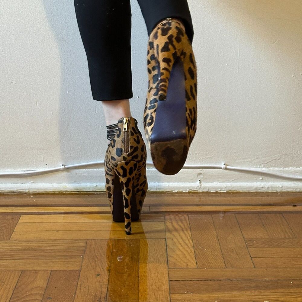 London Trash Ceres Leopard Print Real Fur Upper Leather Lining Size 11 - Picture 5 of 6